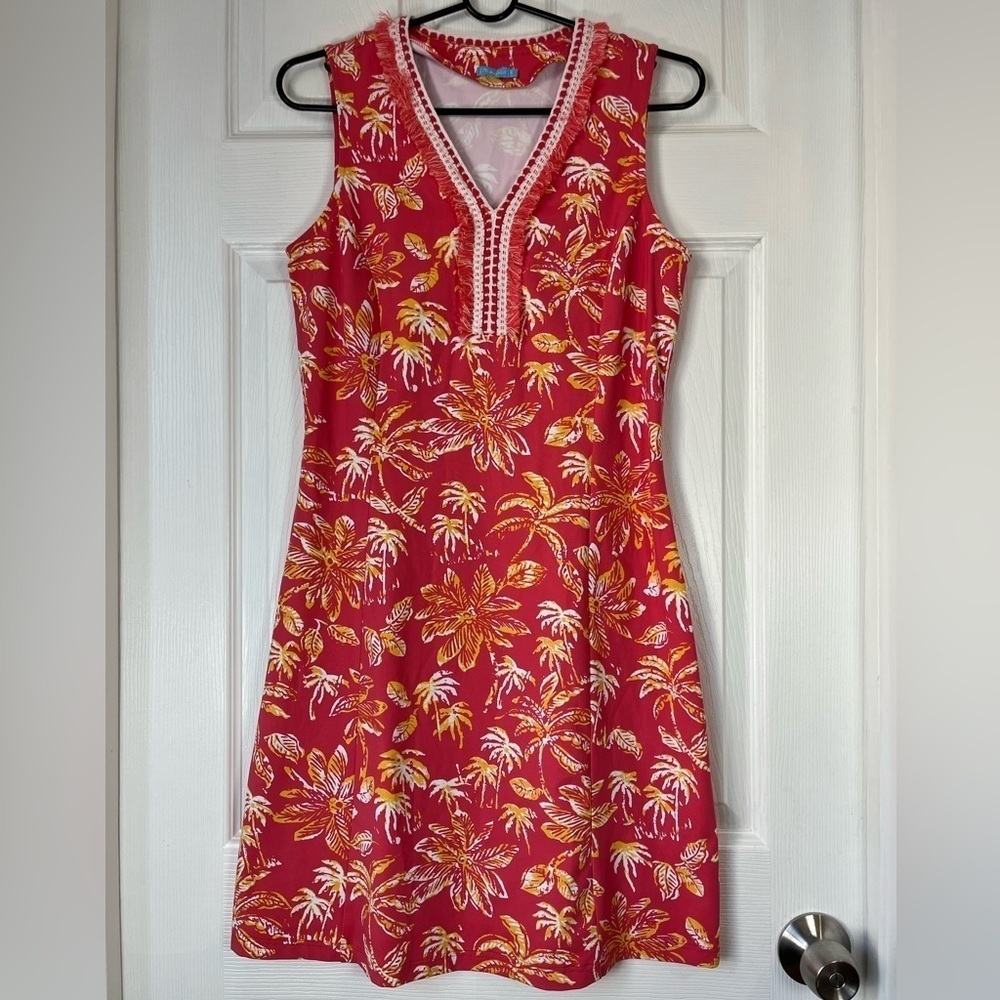 J McLaughlin Brent Dress Coral Pink Palm Tree Small
